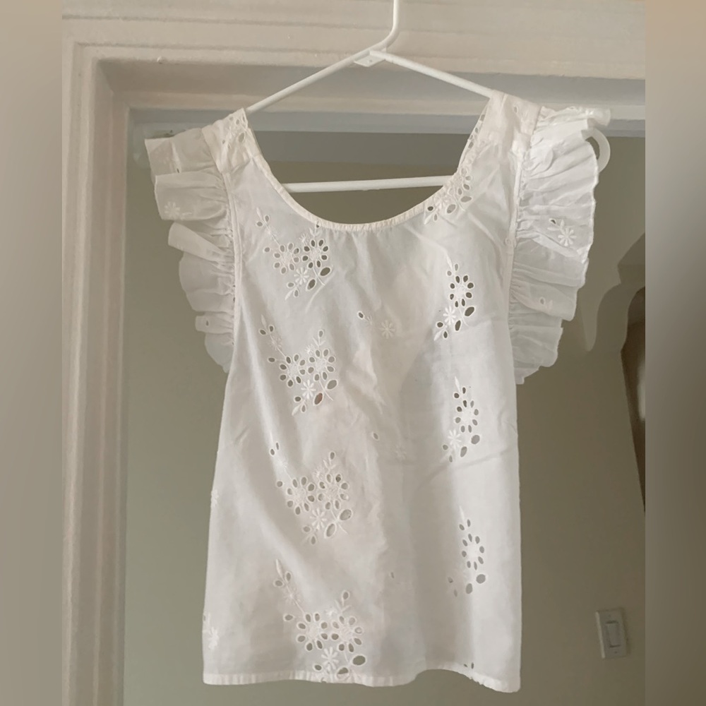 Zara (NEW!) cotton top with ruffled straps connecting to back in white (…